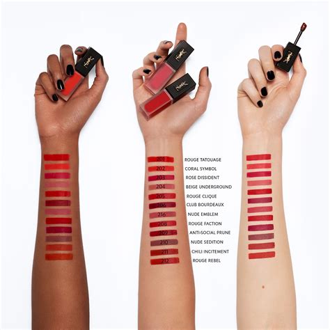 yves saint laurent tatouage couture matte lip stain swatches|tatouage couture velvet cream.